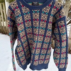 Vintage Dior Blue and Tan Geometric Crewneck Sweater